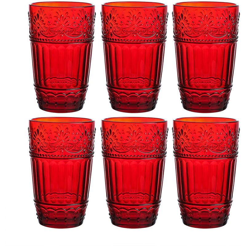 Colored glass goblets set of 6 drinking glasses 340 ml embossed design set of 6