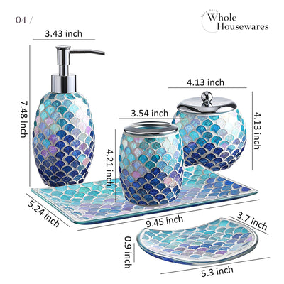 WHOLE HOUSEWARES 5 PCS. MOSAIC GLASS BATHROOM ACCESSORIES SET