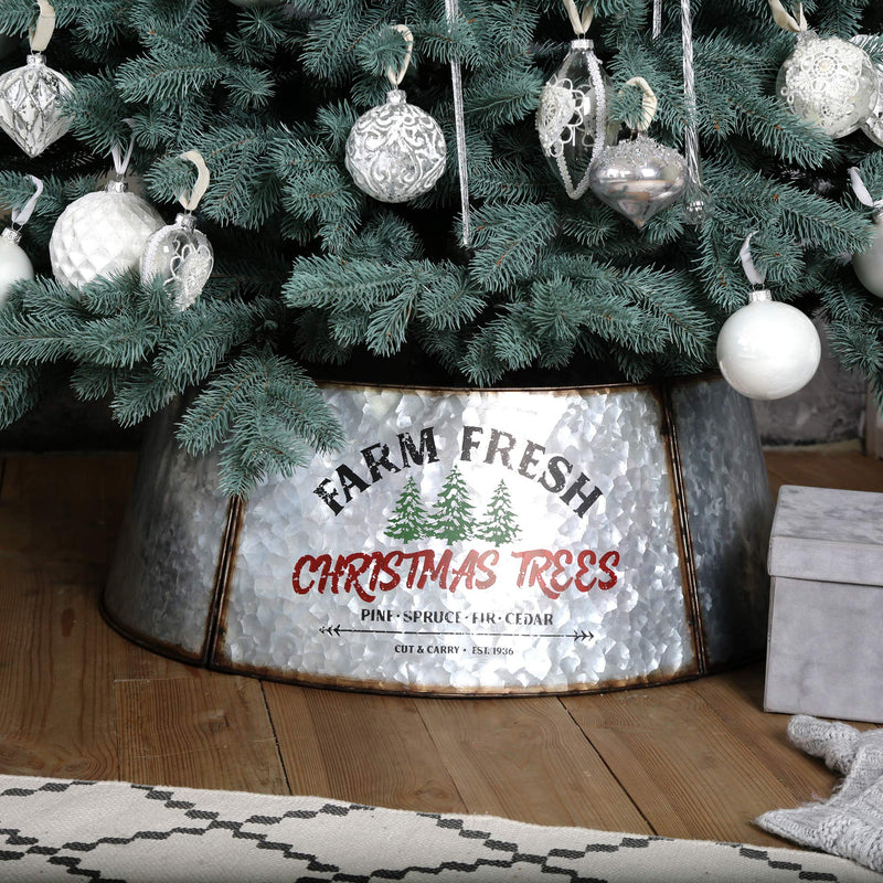 HILOPS GALVANIZED CHRISTMAS TREE SKIRT - LARGE AND SMALL CHRISTMAS TREES - ADJUSTABLE METAL RING