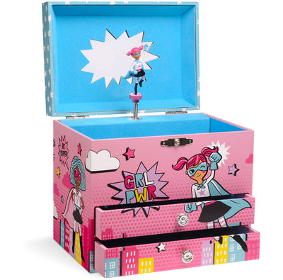 Musical jewelry box with 2 pull-out drawers glitter