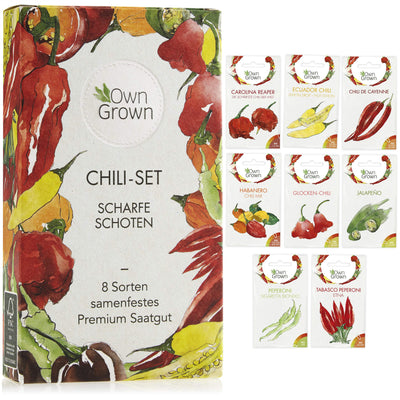 OWNGROWN CHILI SEED SET WITH 8 TYPES OF CHILI SEEDS FOR GARDEN AND BALCONY: PREMIUM CHILI RANGE –