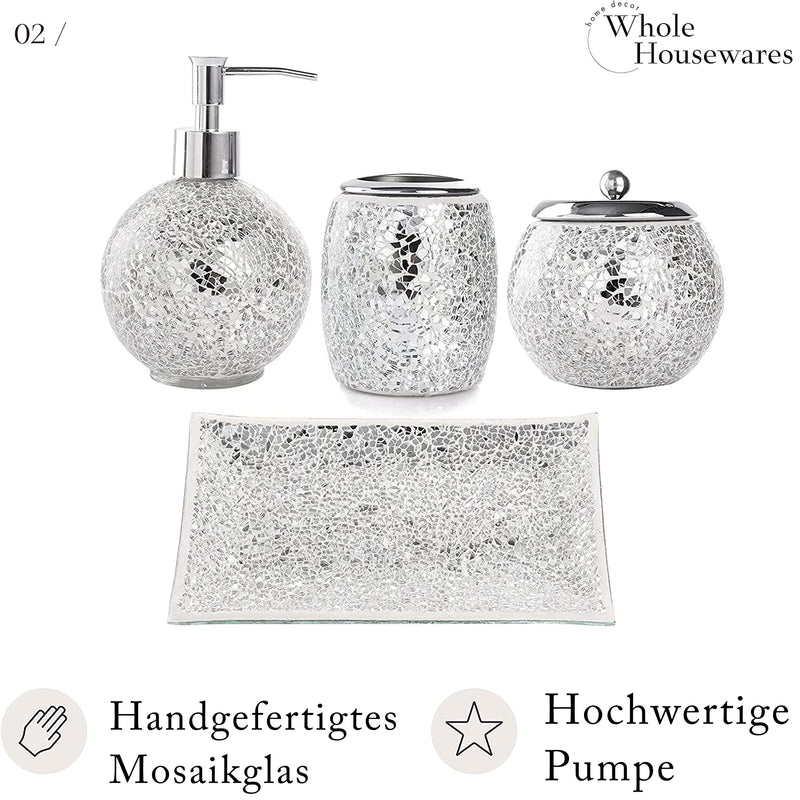 WHOLE HOUSEWARES 4 PCS. MOSAIC GLASS BATHROOM ACCESSORIES SET