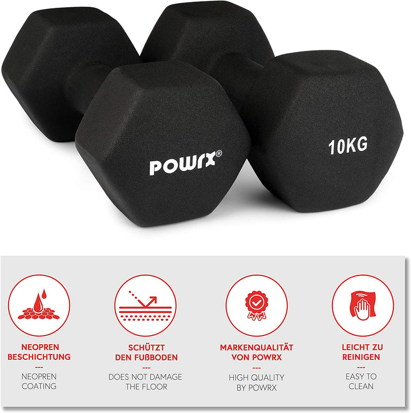 Hexagonal neoprene dumbbells 2 x 2 kg (pair) including workout I 05 10 kg I weights