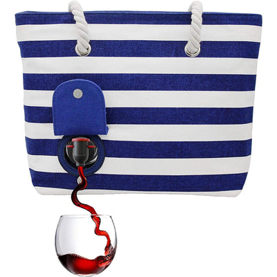 Beach Bag Blue Striped Canvas Bag With Hidden Insulated