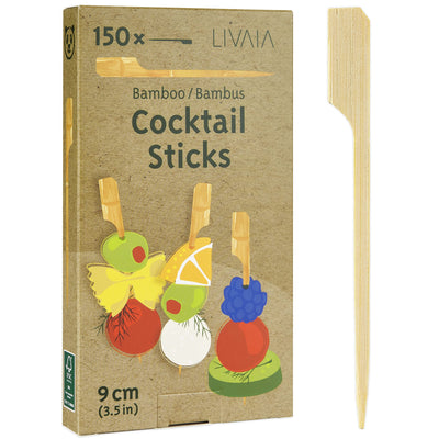 LIVAIA FINGERFOOD SKEWERS: 150X BAMBOO FINGERFOOD SKEWERS AND COCKTAIL STICKS 9CM –