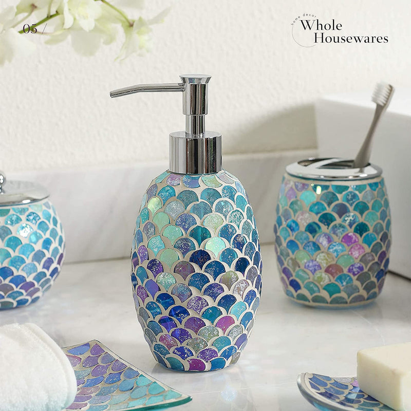 WHOLE HOUSEWARES 5 PCS. MOSAIC GLASS BATHROOM ACCESSORIES SET