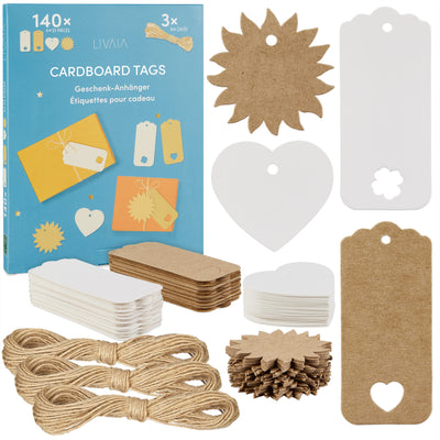 LIVAIA GIFT TAGS KRAFT PAPER FOR LABELING: 140 GIFT TAGS AND JUTE CORD –