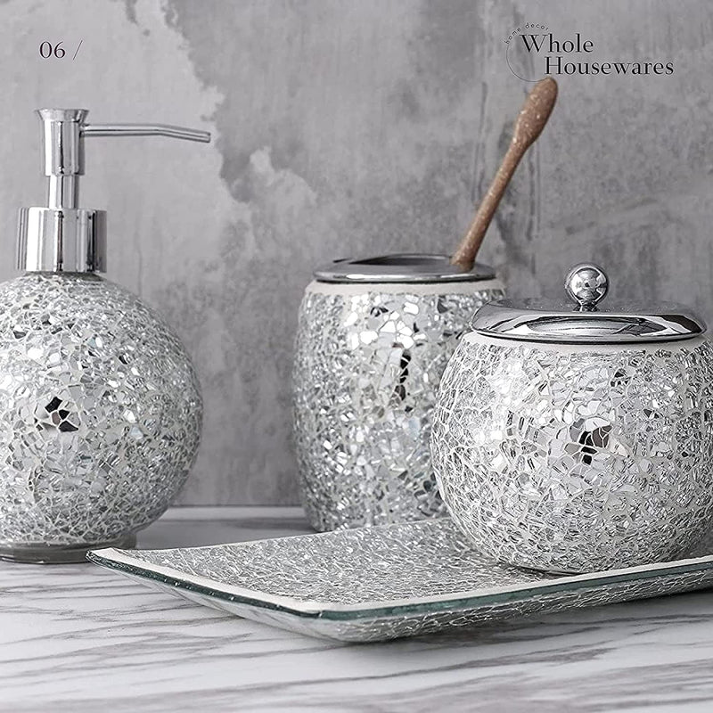 WHOLE HOUSEWARES 4 PCS. MOSAIC GLASS BATHROOM ACCESSORIES SET