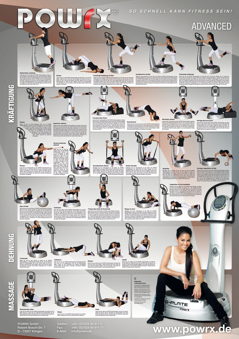 POWRX VIBRATION TRAINING EXERCISE POSTER DIN A0 I 29 EXERCISES FOR ADVANCED PEOPLE ON THE VIBRATION PLATE I VIBRATION PLATE WORKOUT ADVANCED (APPROX. 118