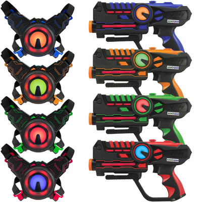 ARMOGEAR LASER TAG - LASER TAG GUNS WITH SET OF 4 - MULTIPLAYER LASER TAG SET FOR TEENAGE KIDS AND ADULTS - HOME OR GARDEN AND OUTDOOR GAME FOR KIDS