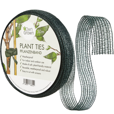 OWNGROWN PLANT TIE: 50M NET PLANT TAPE GREEN AS A WEATHERPROOF TRACKING AID FOR PLANTS - TRILLING AID FOR CLIMBING PLANTS