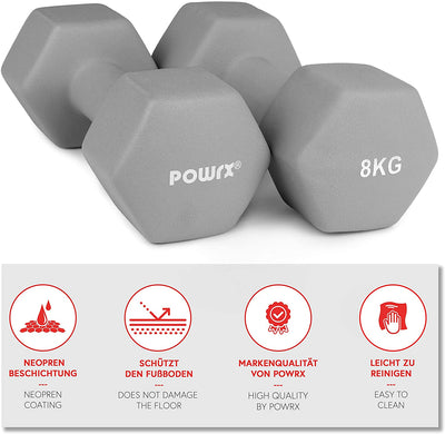 Hexagonal neoprene dumbbells 2 x 2 kg (pair) including workout I 05 10 kg I weights