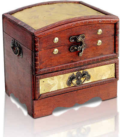 BRYNNBERG SMALL TREASURE CHEST 15X12X15CM WOODEN CHEST TREASURE CHEST VINTAGE LOOK ANTIQUE DESIGN PIRATES TREASURE HUNT WOOD RED BROWN BLACK MONEY BOX FARM CHEST