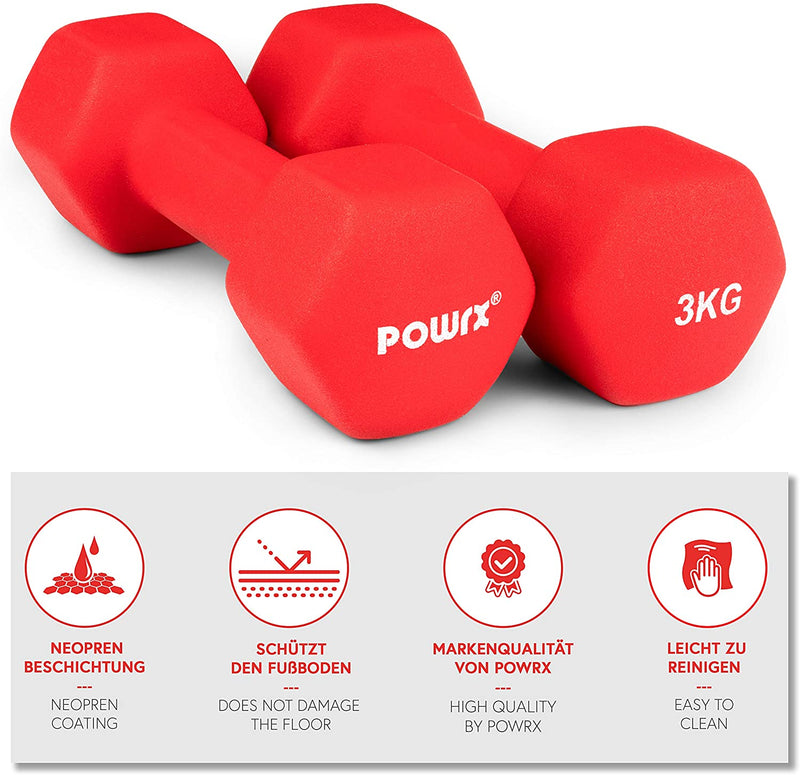 Hexagonal neoprene dumbbells 2 x 2 kg (pair) including workout I 05 10 kg I weights