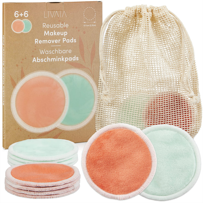 LIVAIA WASHABLE MAKE-UP REMOVER PADS: 12 WASHABLE MAKE-UP REMOVER PADS WITH LAUNDRY BAG –