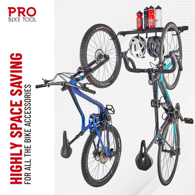 Indoor bicycle stand and shelf sliding wall mount for 2 bicycles