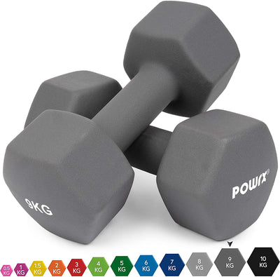 Hexagonal neoprene dumbbells 2 x 2 kg (pair) including workout I 05 10 kg I weights