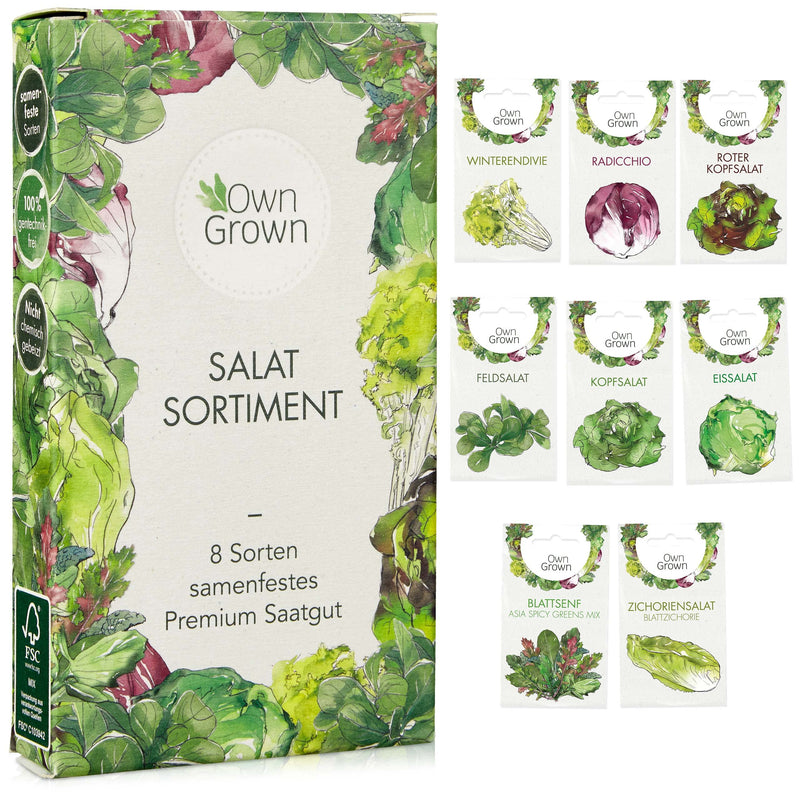 OWNGROWN SALAD SEEDS: 8 TYPES OF SALAD SEED SET FOR GARDEN AND BALCONY - LETTUCE SEEDS