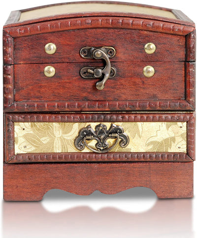 BRYNNBERG SMALL TREASURE CHEST 15X12X15CM WOODEN CHEST TREASURE CHEST VINTAGE LOOK ANTIQUE DESIGN PIRATES TREASURE HUNT WOOD RED BROWN BLACK MONEY BOX FARM CHEST