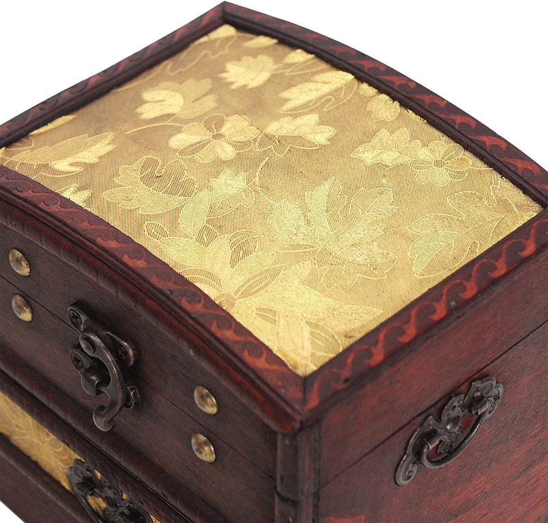 BRYNNBERG SMALL TREASURE CHEST 15X12X15CM WOODEN CHEST TREASURE CHEST VINTAGE LOOK ANTIQUE DESIGN PIRATES TREASURE HUNT WOOD RED BROWN BLACK MONEY BOX FARM CHEST