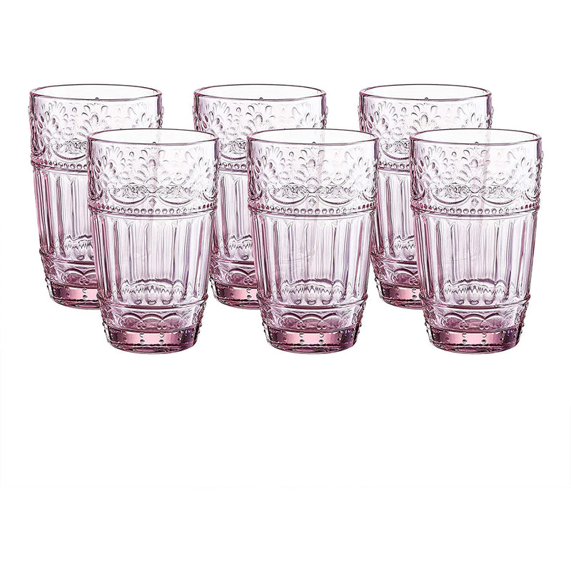 Colored glass goblets set of 6 drinking glasses 340 ml embossed design set of 6