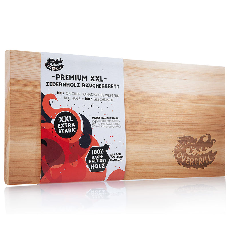 OVERGRILL CEDAR WOOD BOARD FOR GRILLING: PREMIUM XXL 30X14CM CEDAR WOOD SMOKING BOARD - WOODEN BOARD FOR GRILLING MADE OF CANADIAN WESTERN RED WOOD