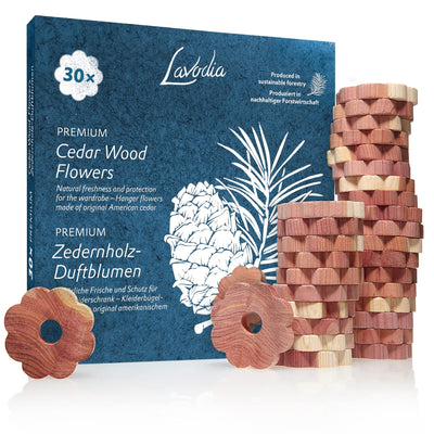 LAVODIA CEDAR WOOD RINGS: 30 PREMIUM CEDAR FLOWERS AGAINST CLOTHES MOTHS - MORE DECORATIVE