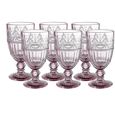 Colored glass goblets set of 6 drinking glasses 340 ml embossed design set of 6