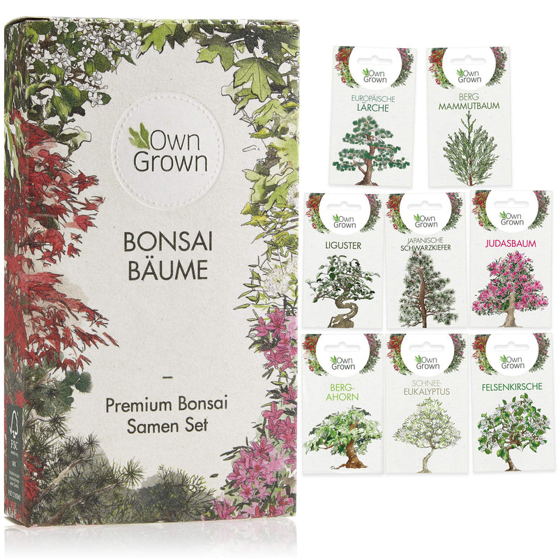 OWNGROWN BONSAI SEED SET: PREMIUM BONSAI STARTER KIT WITH 8 VARIETIES OF BONSAI SEEDS - 40 SEEDS IN THE BONSAI GROWING SET FOR BREEDING BONSAI FOR THE MINI GARDEN AND ZEN GARDEN